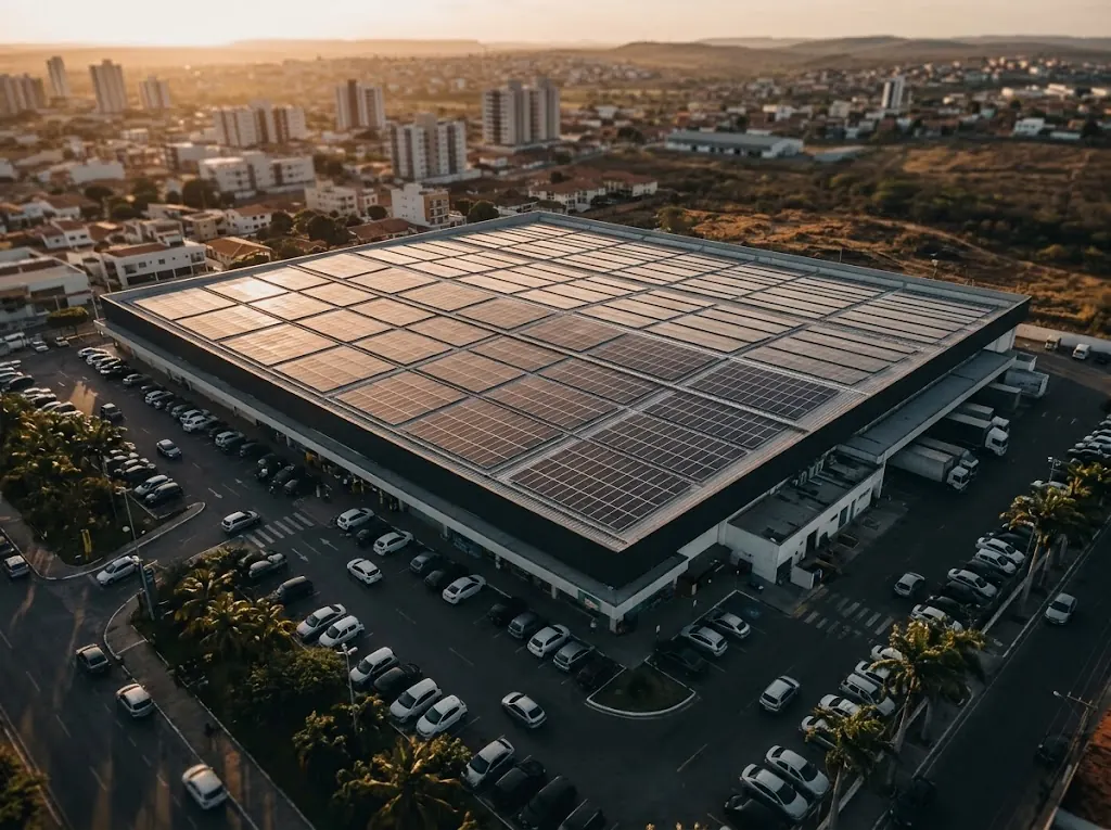 Supermercado com a cobertura tomada por módulos solares